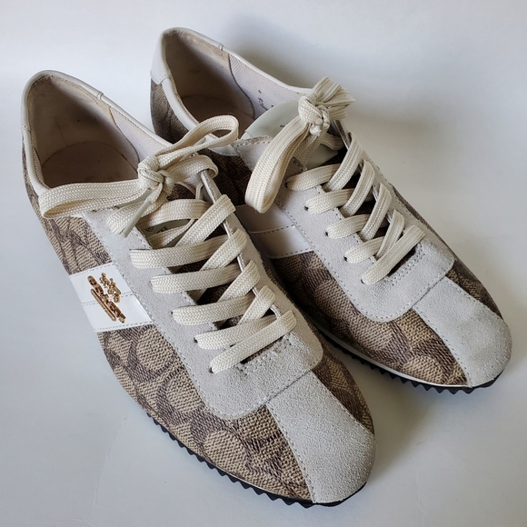 Coach Ivy Shoes Lace-up Monogrammed Sneakers 7.5 A00249 Khaki - Picture 1 of 13